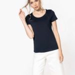 LADIES' SHORT-SLEEVED ORGANIC T-SHIRT WITH RAW EDGE NECKLINE