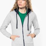 LADIES’ CONTRAST HOODED FULL ZIP SWEATSHIRT