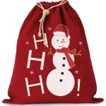 COTTON BAG WITH SNOWMAN DESIGN AND DRAWCORD CLOSURE